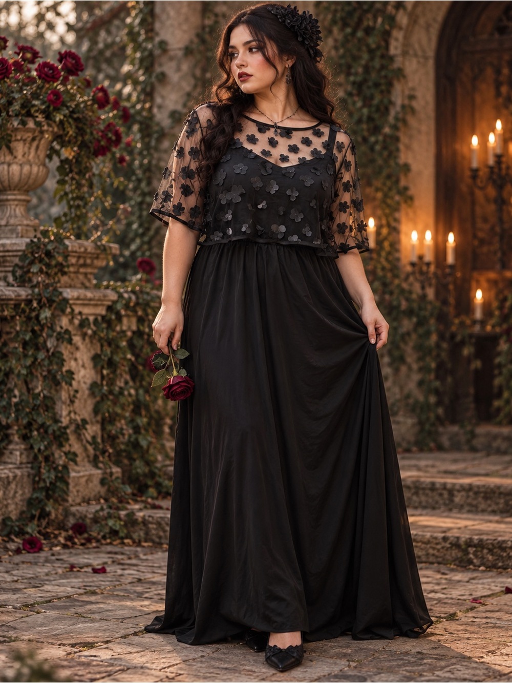BloomChic Black 3D Floral Mesh Maxi Dress Plus Size 18-20 NWT
